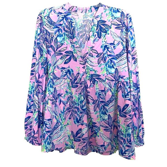 Lilly Pulitzer Winona Knit Tunic Top XL Lilac Rose Just a Lil Jelly Long Sleeves - Picture 4 of 11
